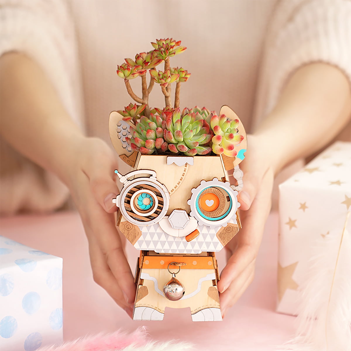 3D Wooden Flower Pot Puppy Puzzle - Creative DIY Kit